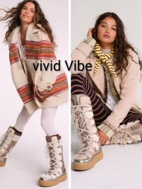 Free People White Wilder MukLuk Genuine Shearling Lined Boots Size 8 $258 Boho